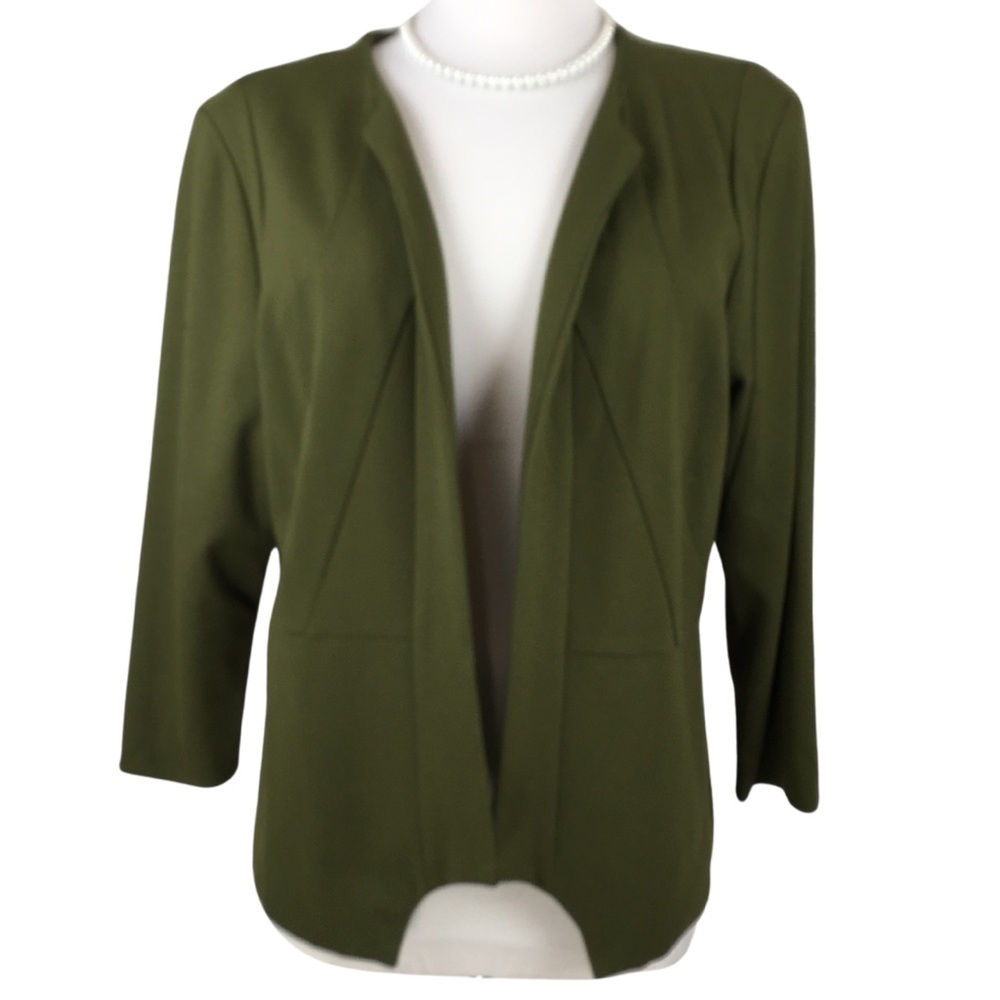 Versona Army Green Open Collarless Ponte Waist Length Blazer size XX-Large